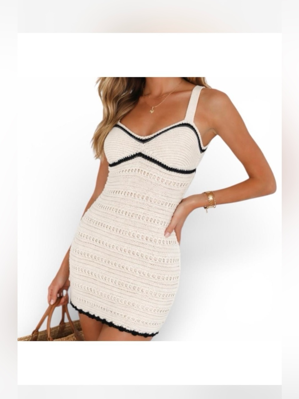 Free People Devvy Knit Mini Dress in Off White Size Medium